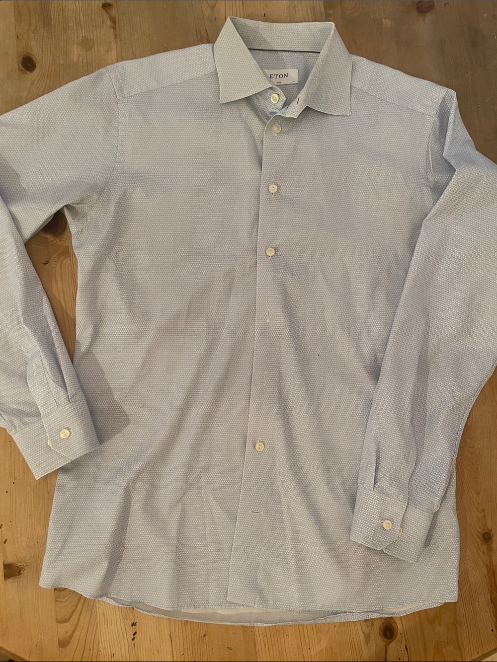 ETON Slim Fit Light Blue Geometric Pattern Dress Shirt Size 16 / 41 Luxury Mens